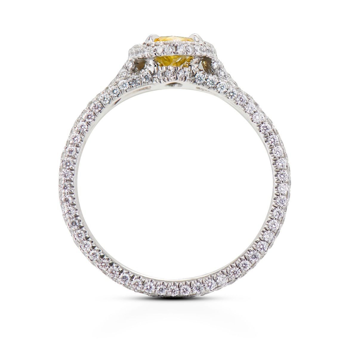 FANCY VIVID YELLOW DIAMOND, PLATINUM RING