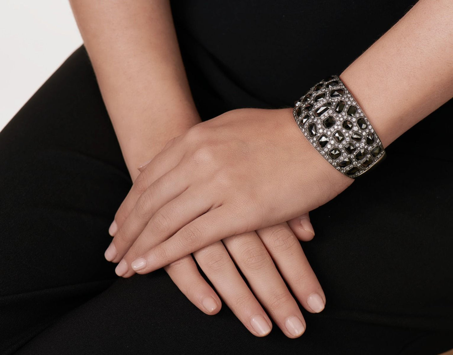 FACETED DIAMOND, PLATINUM CUFF BRACELET