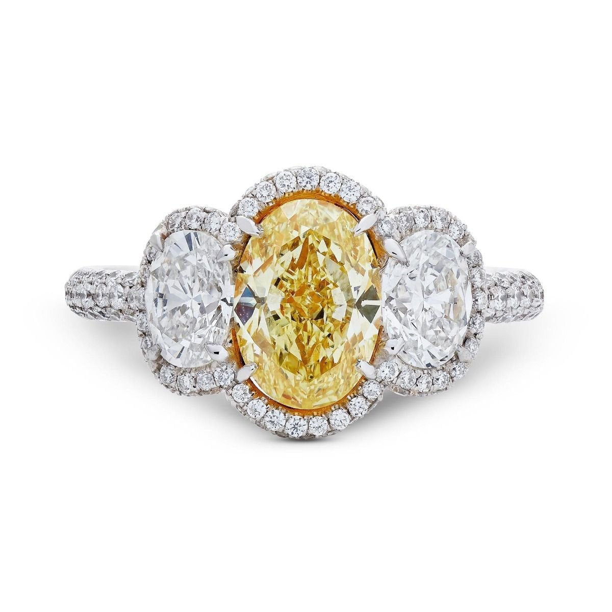 YELLOW & WHITE DIAMOND THREE STONE PLATINUM RING