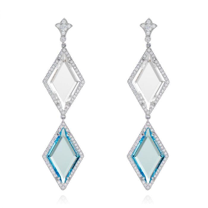 BLUE, AND WHITE TOPAZ, PLATINUM EARRINGS