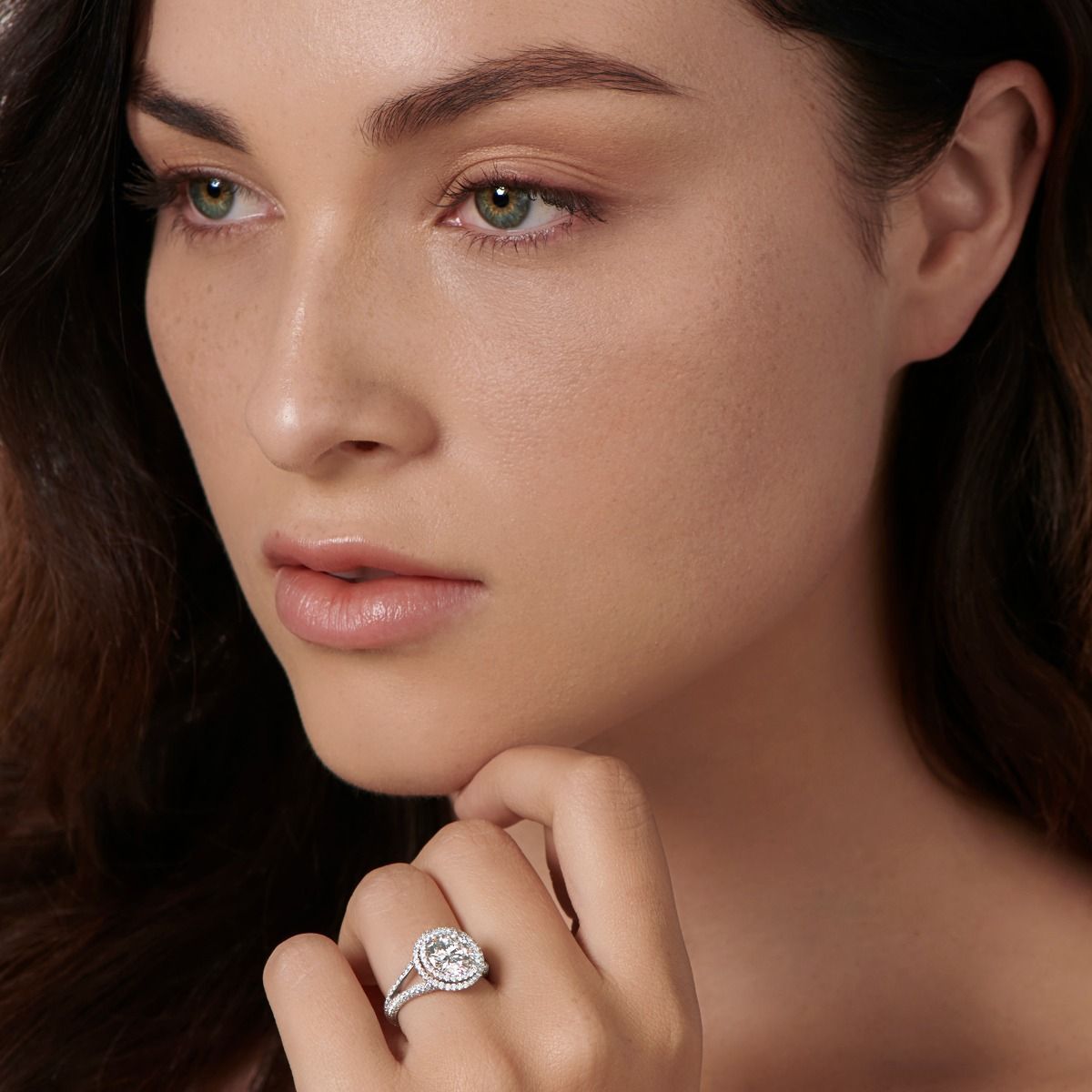 NEIL LANE DOUBLE HALO ROUND DIAMOND, PLATINUM RING