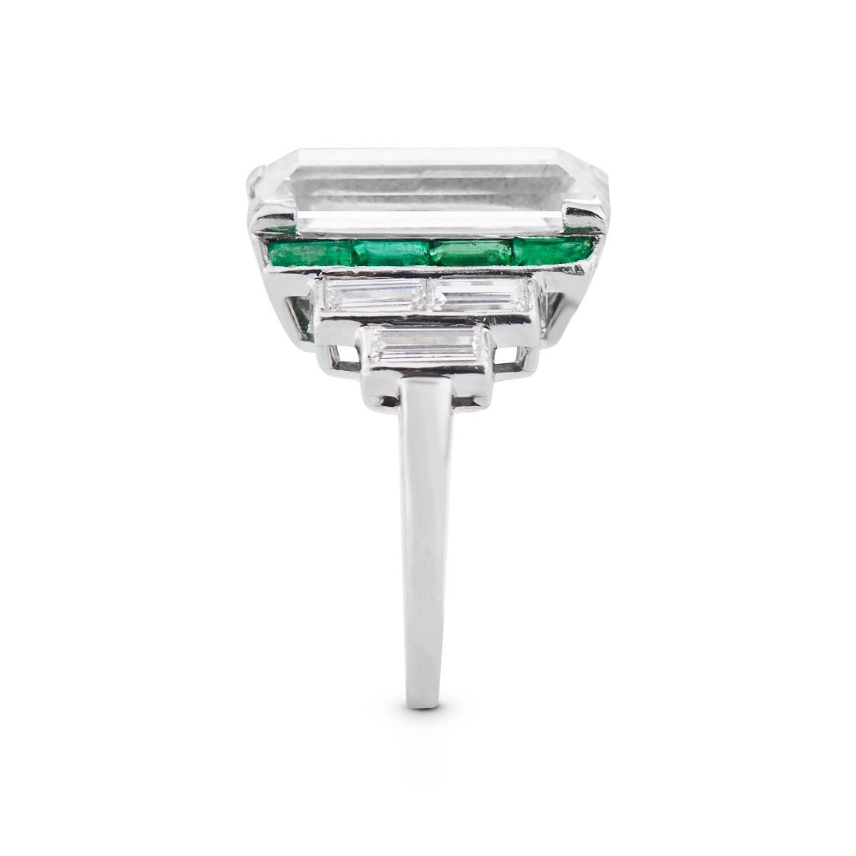 ART DECO DIAMOND, EMERALD, ENGAGEMENT RING