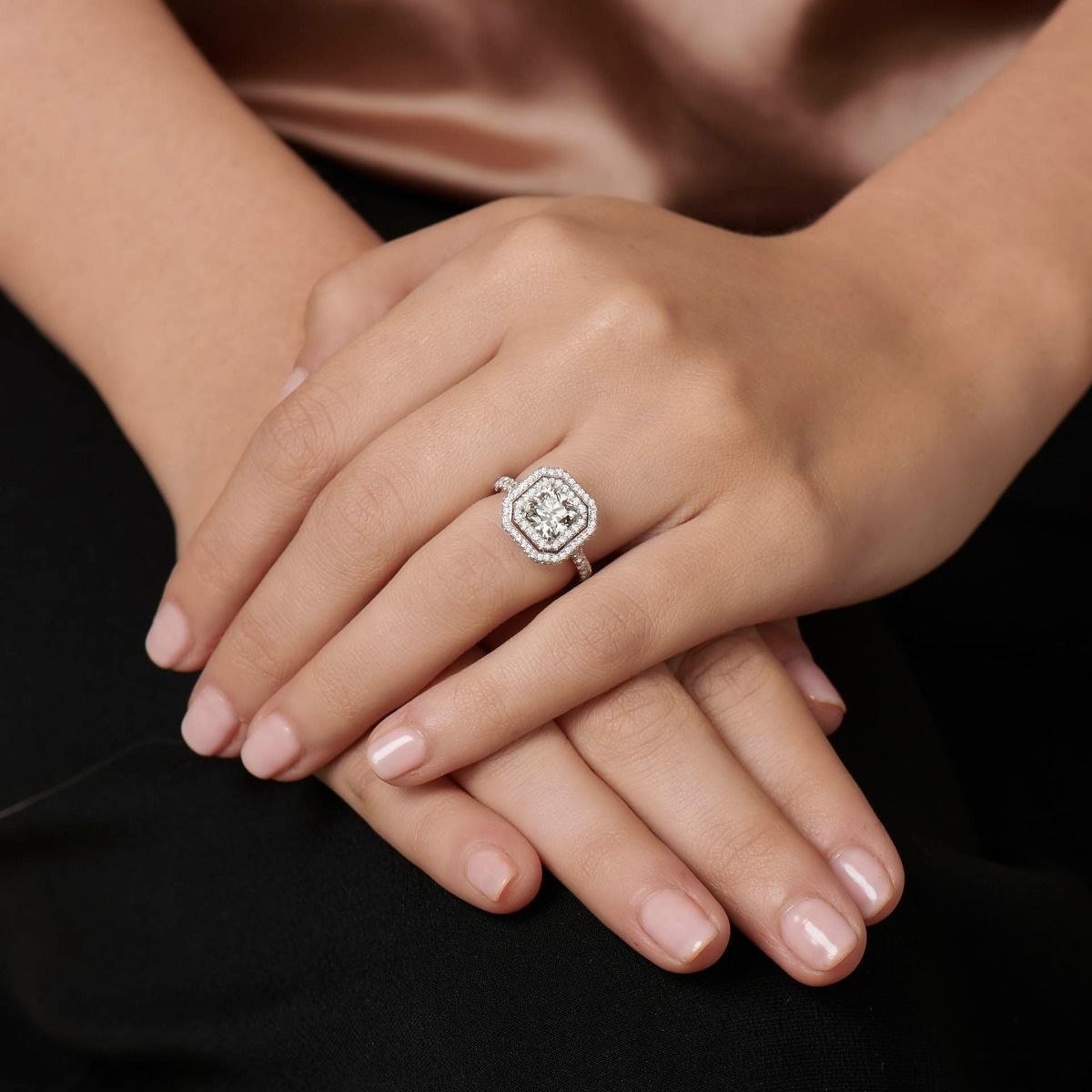 NEIL LANE SQUARE RADIANT DIAMOND, PLATINUM ENGAGEMENT RING