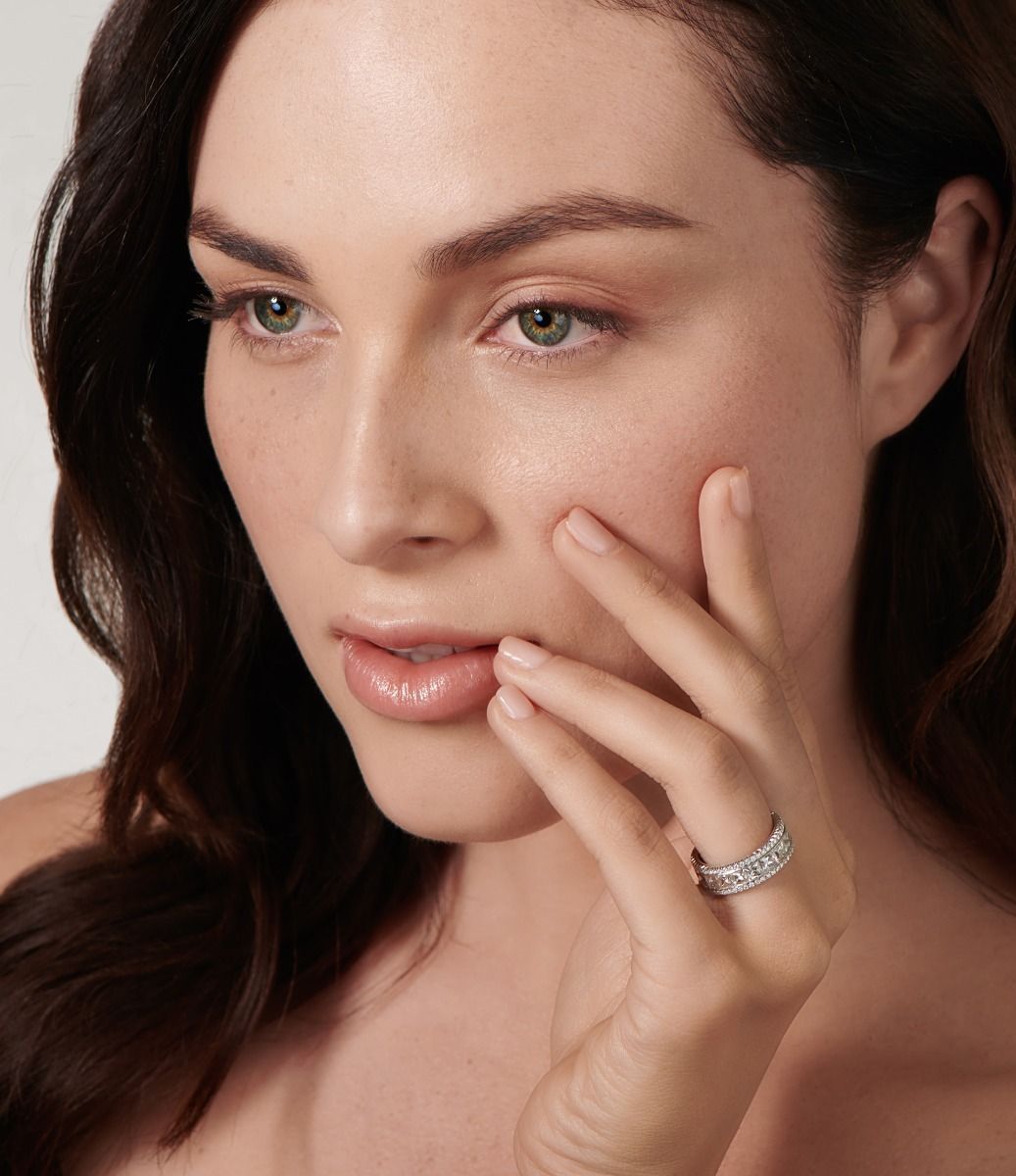 FRENCH-CUT DIAMOND, PLATINUM ETERNITY BAND