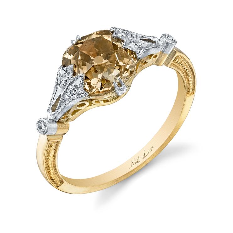 NEIL LANE FANCY COLOR OLD MINE BRILLIANT-CUT DIAMOND, PLATINUM & 18K ROSE GOLD RING
