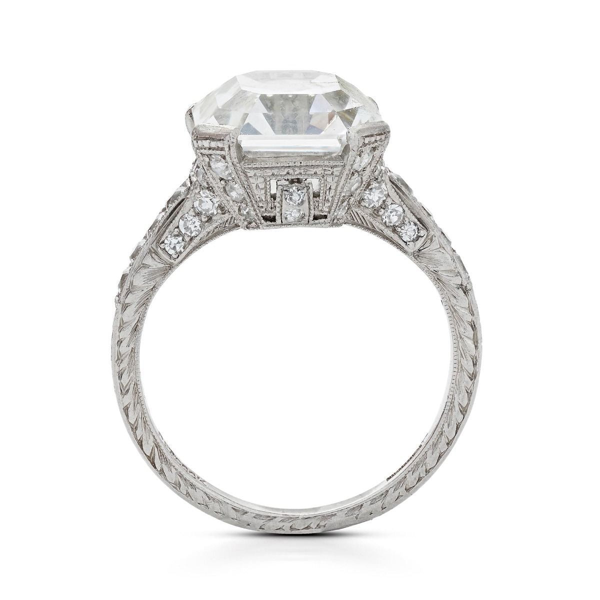 ART DECO SQUARE EMERALD CUT DIAMOND, PLATINUM RING