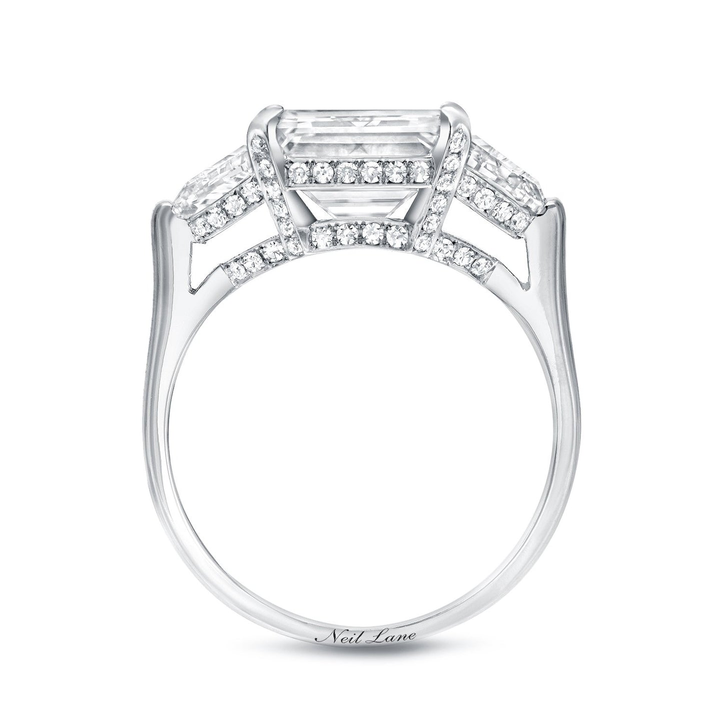 NEIL LANE EMERALD-CUT DIAMOND, PLATINUM RING