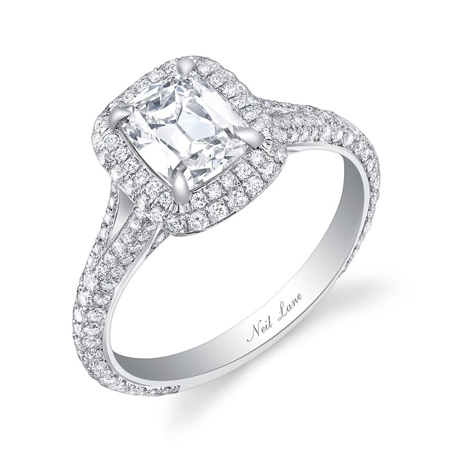 NEIL LANE CUSHION-SHAPED DIAMOND, PLATINUM RING