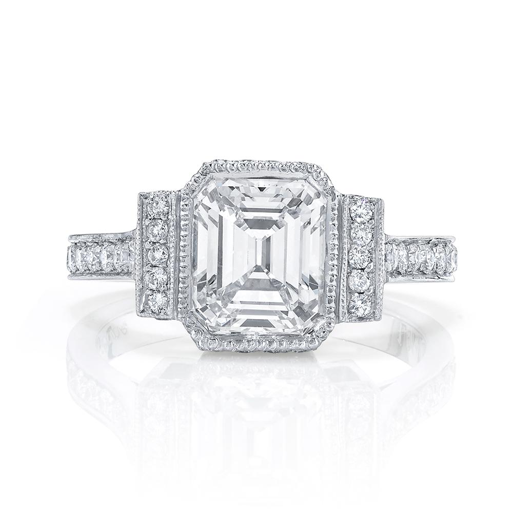 NEIL LANE EMERALD-CUT DIAMOND, PLATINUM RING