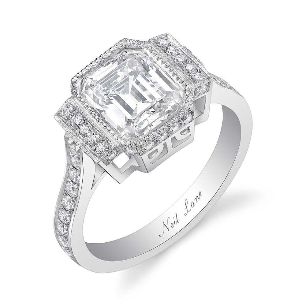 NEIL LANE EMERALD-CUT DIAMOND, PLATINUM RING