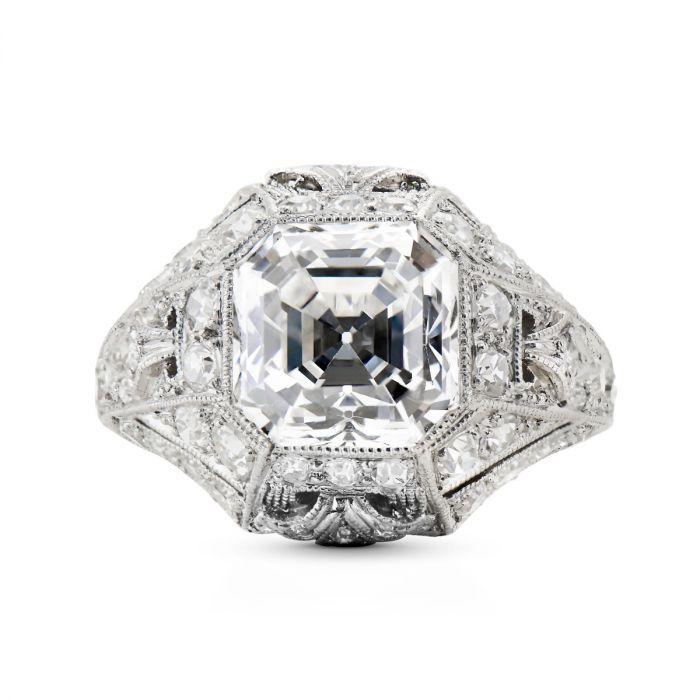 TIFFANY & CO., ART DECO SQUARED STEP CUT DIAMOND, PLATINUM RING