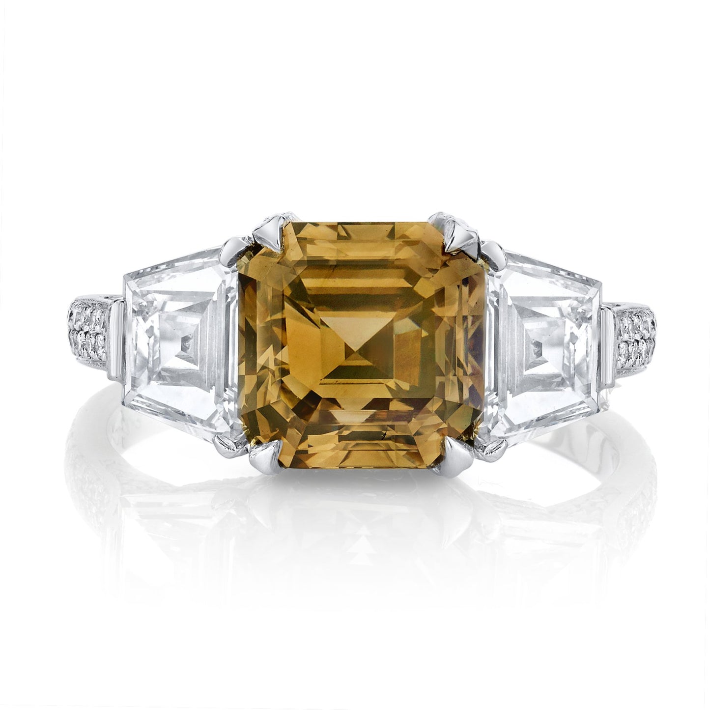 NEIL LANE FANCY COLOR SQUARE EMERALD-CUT, PLATINUM RING