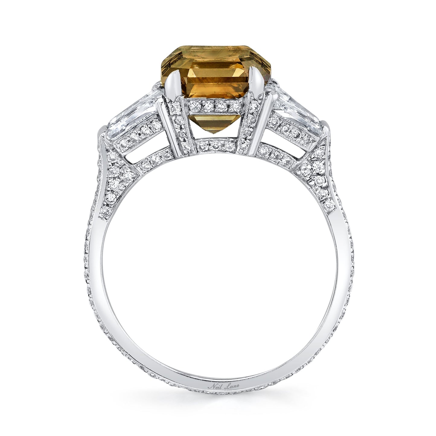 NEIL LANE FANCY COLOR SQUARE EMERALD-CUT, PLATINUM RING