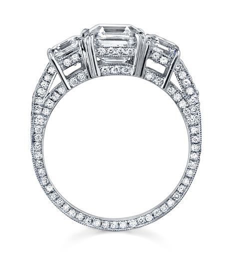 NEIL LANE "THREE STONE"  SQUARE EMERALD CUT DIAMOND, PLATINUM RING