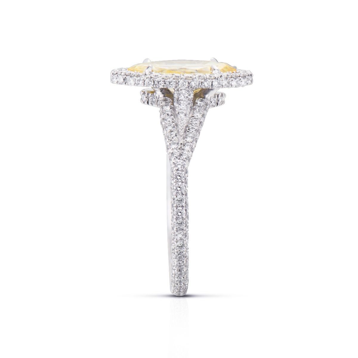 FANCY VIVID YELLOW DIAMOND, PLATINUM RING