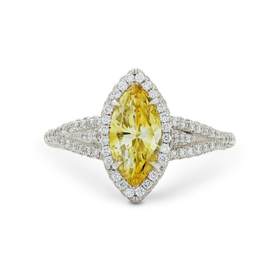 FANCY VIVID YELLOW DIAMOND, PLATINUM RING