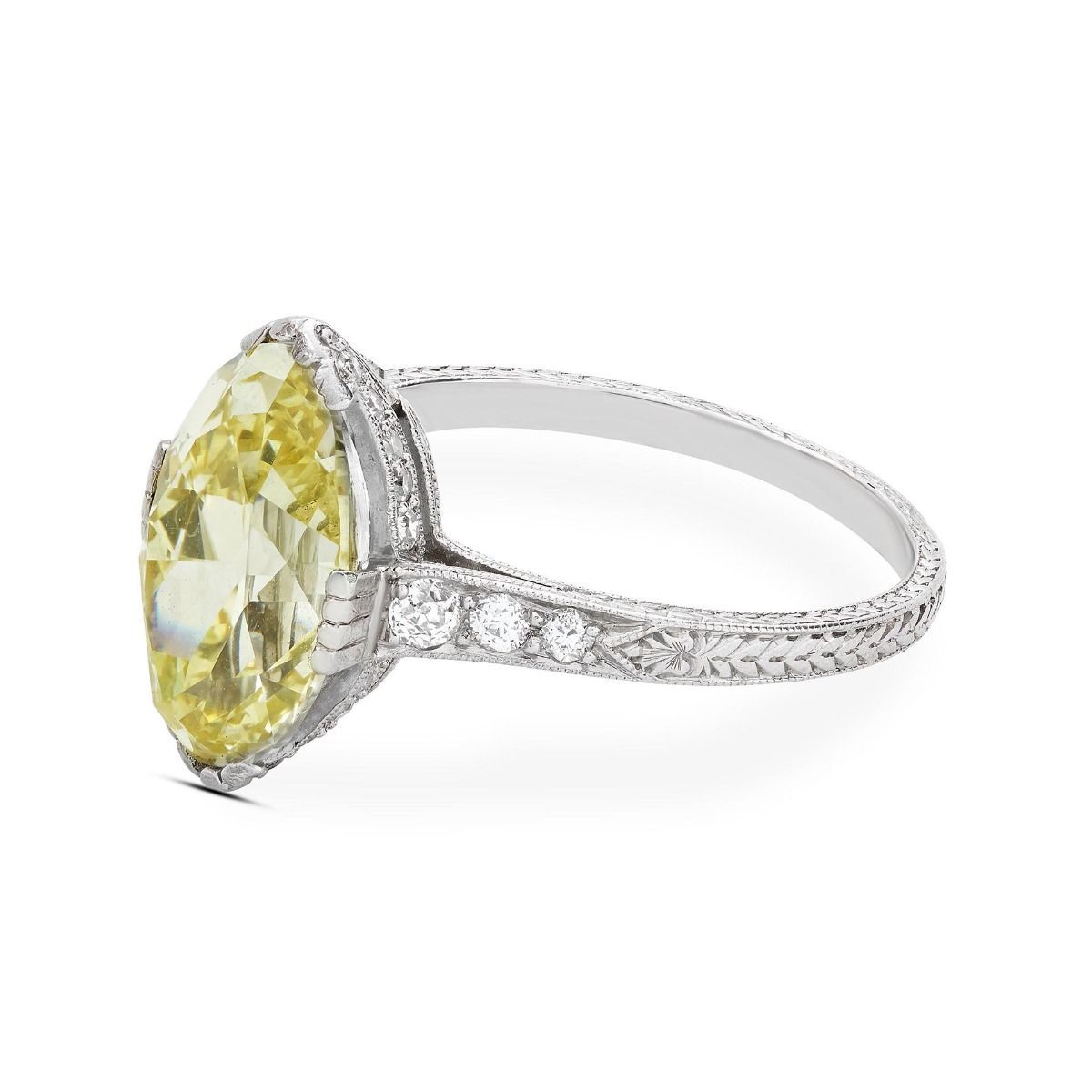 EDWARDIAN FANCY INTENSE YELLOW DIAMOND, PLATINUM RING