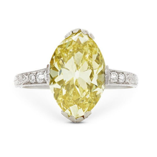 EDWARDIAN FANCY INTENSE YELLOW DIAMOND, PLATINUM RING