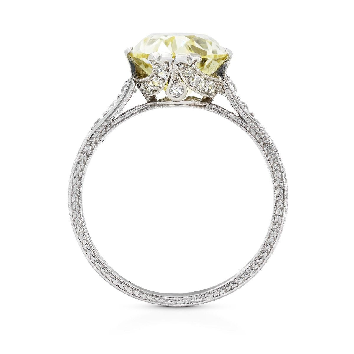 EDWARDIAN FANCY INTENSE YELLOW DIAMOND, PLATINUM RING