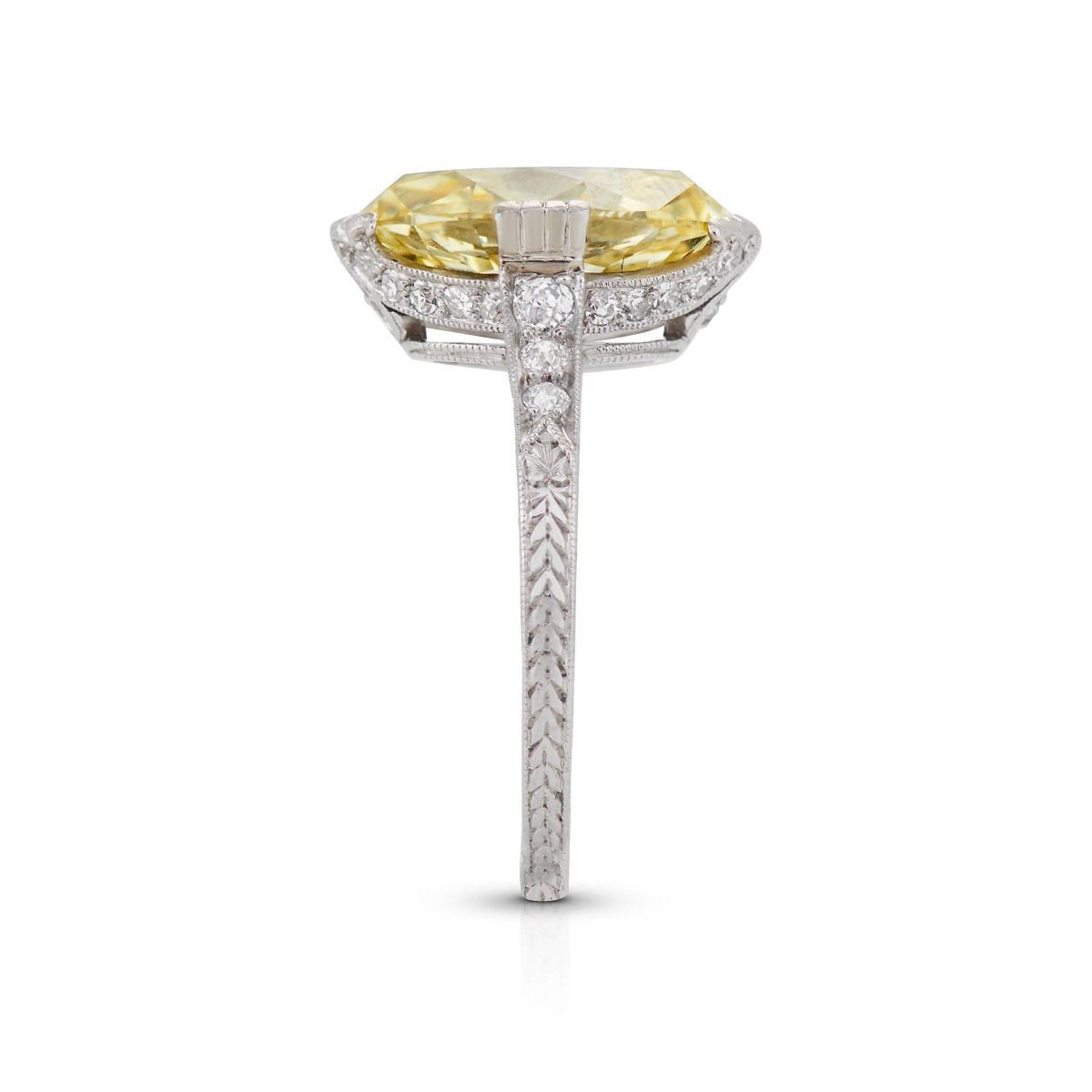 EDWARDIAN FANCY INTENSE YELLOW DIAMOND, PLATINUM RING