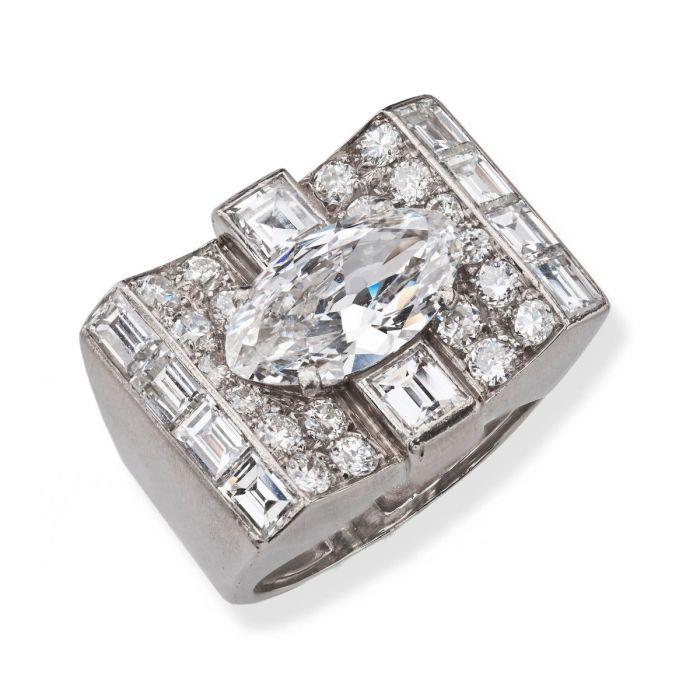 GEOMETRIC ART DECO DIAMOND, PLATINUM RING