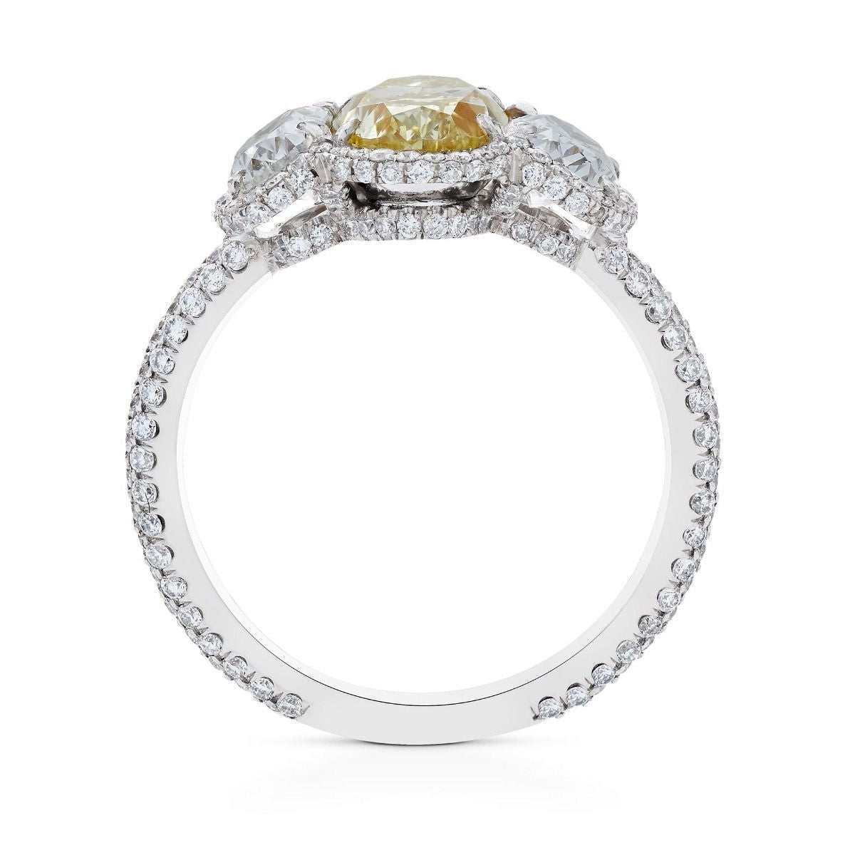 YELLOW & WHITE DIAMOND THREE STONE PLATINUM RING