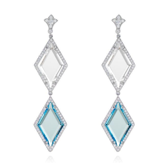 BLUE, AND WHITE TOPAZ, PLATINUM EARRINGS