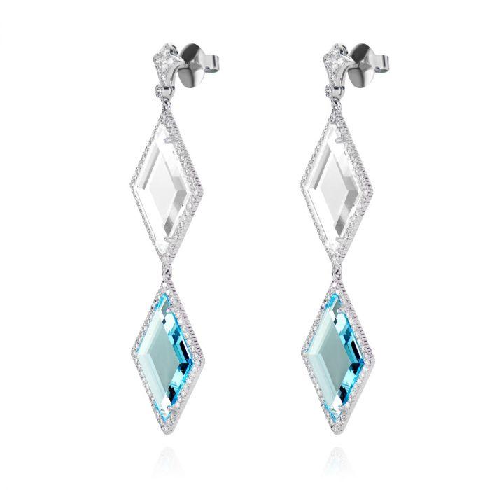 BLUE, AND WHITE TOPAZ, PLATINUM EARRINGS