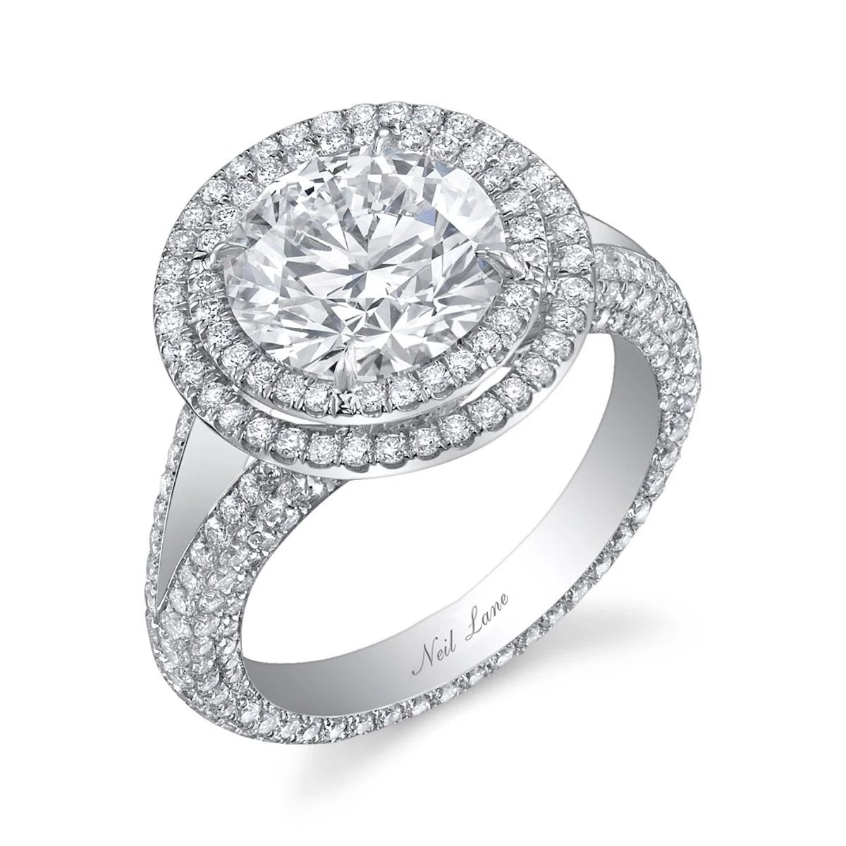 NEIL LANE DOUBLE HALO ROUND DIAMOND, PLATINUM RING