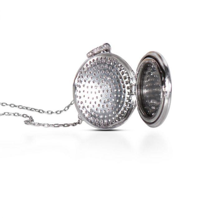 ROUND-CUT DIAMOND, PLATINUM LOCKET, PENDANT NECKLACE