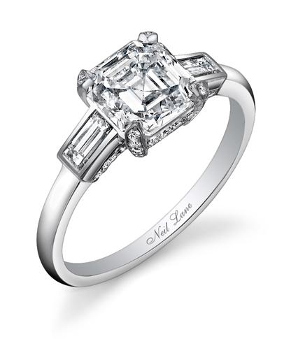 NEIL LANE SQUARE EMERALD-CUT DIAMOND, PLATINUM RING