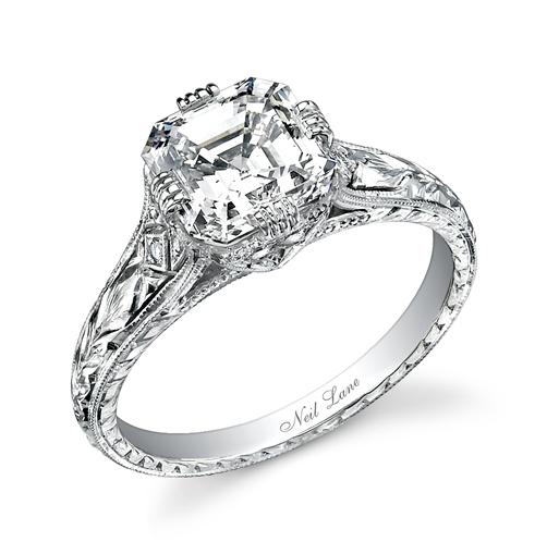 NEIL LANE SQUARE STEP-CUT DIAMOND, PLATINUM RING