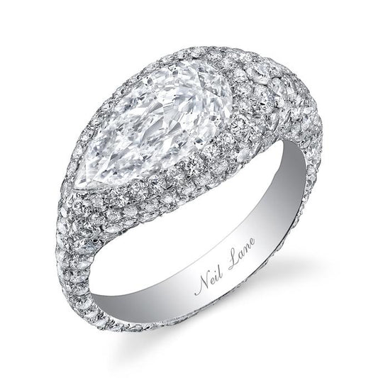 NEIL LANE PEAR-SHAPED DIAMOND, PLATINUM RING