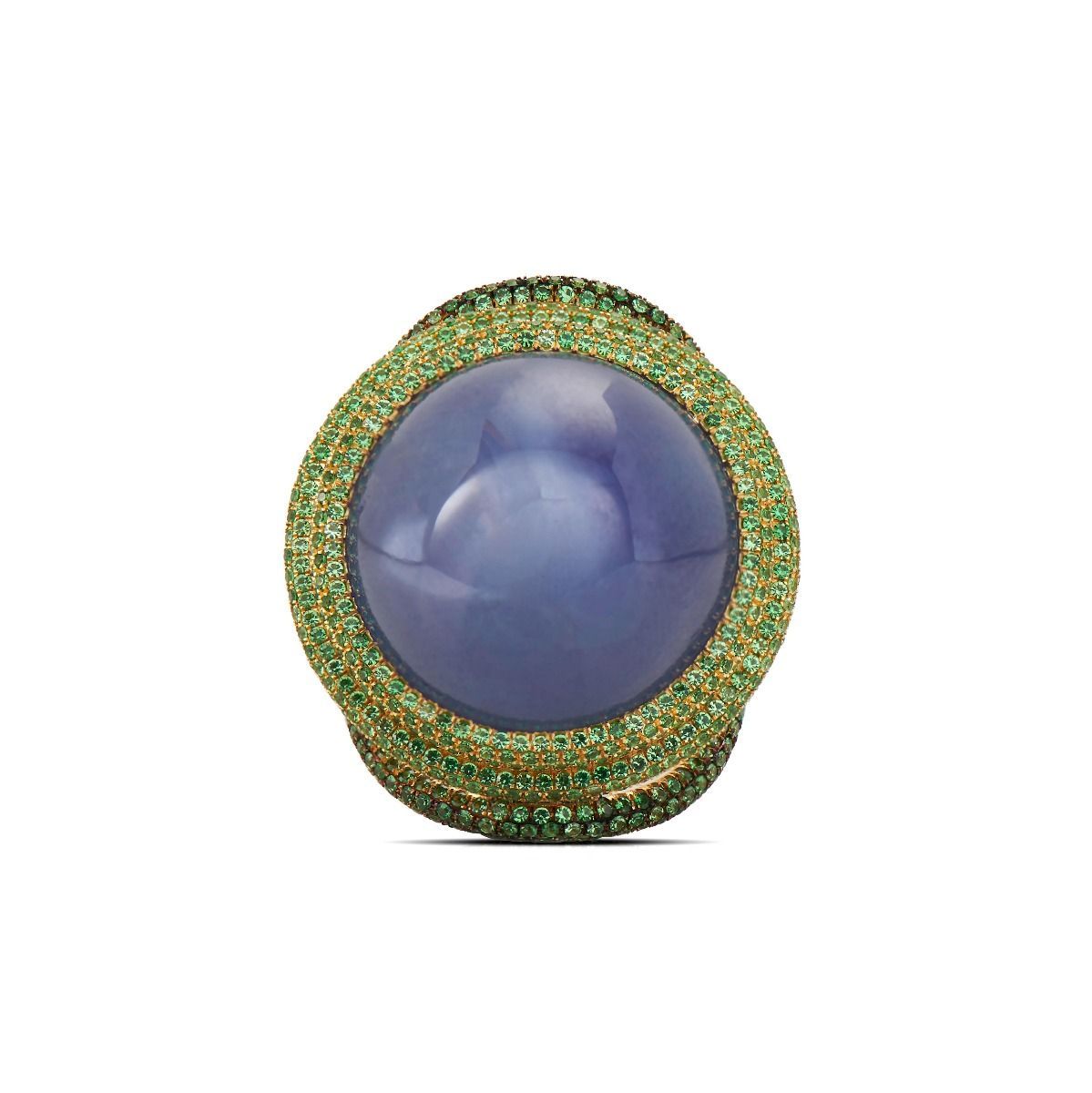 CEYLON STAR SAPPHIRE, TSAVORITE GARNET, 18K GOLD RING