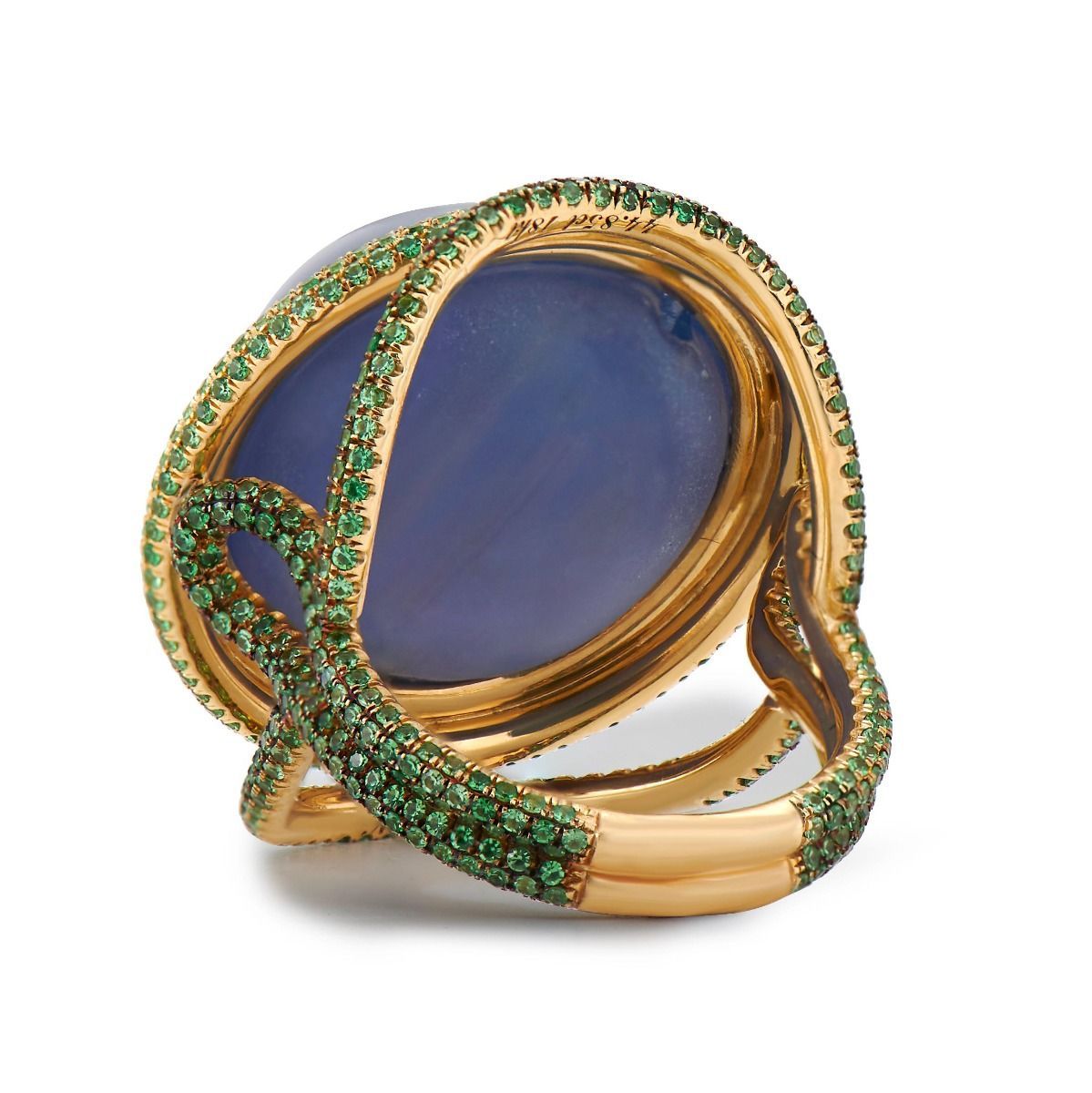 CEYLON STAR SAPPHIRE, TSAVORITE GARNET, 18K GOLD RING