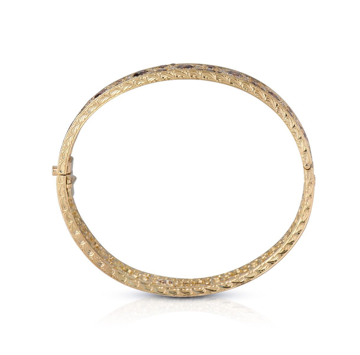 FLORAL COLORED DIAMOND, 18K YELLOW GOLD BANGLE BRACELET