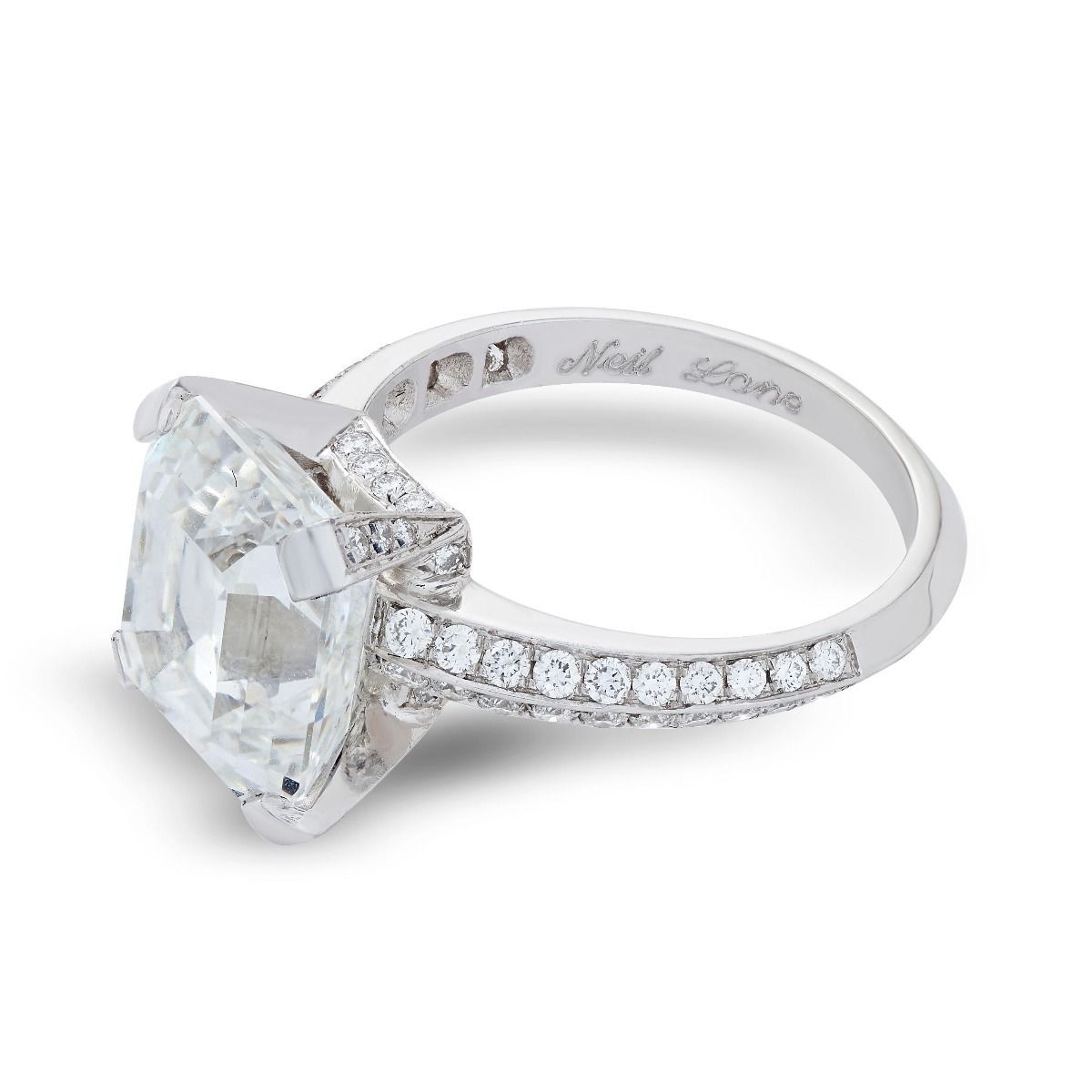 NEIL LANE SQUARE EMERALD CUT DIAMOND, PLATINUM ENGAGEMENT RING