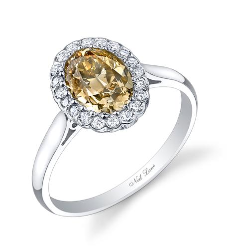 NEIL LANE FANCY COLOR OVAL BRILLIANT-CUT DIAMOND, PLATINUM RING