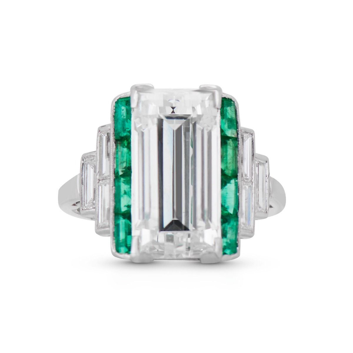 ART DECO DIAMOND, EMERALD, ENGAGEMENT RING