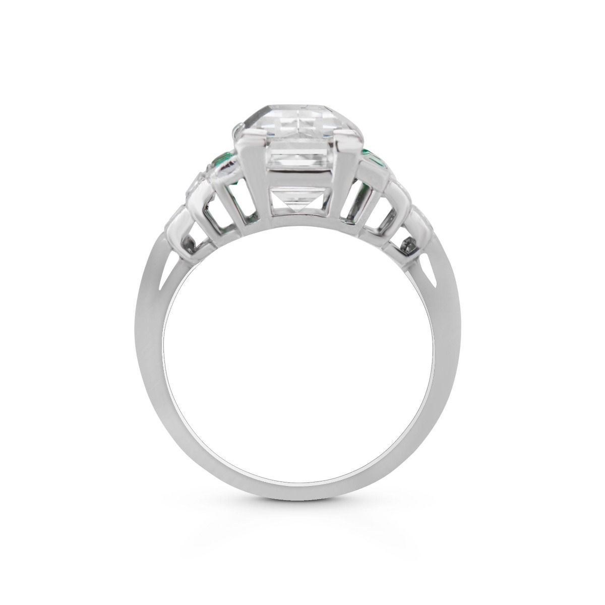 ART DECO DIAMOND, EMERALD, ENGAGEMENT RING