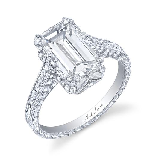 NEIL LANE EMERALD-CUT DIAMOND, PLATINUM RING