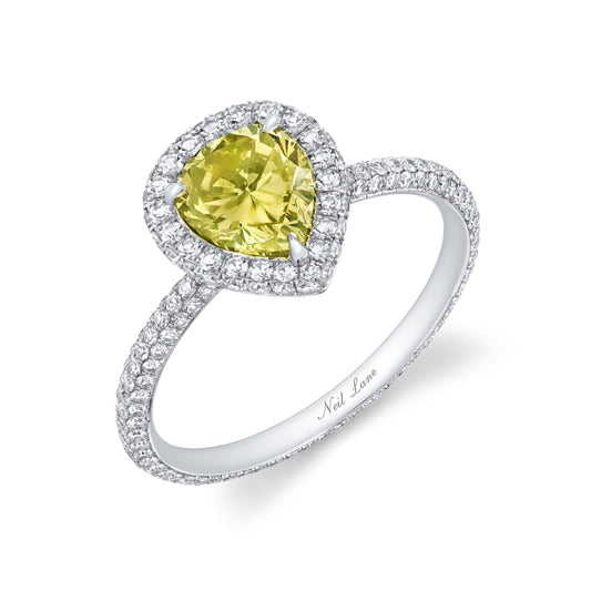 NEIL LANE FANCY COLOR PEAR BRILLIANT-CUT DIAMOND, PLATINUM RING