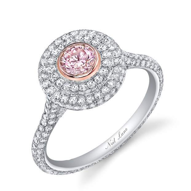 NEIL LANE LIGHT PINK DIAMOND, NEAR COLORLESS DIAMOND, PLATINUM RING