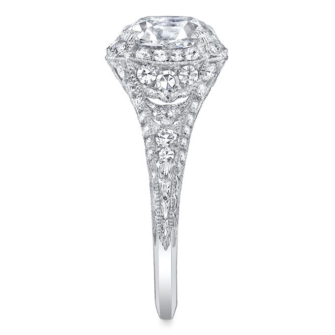 NEIL LANE CUSHION CUT DIAMOND, PLATINUM RING