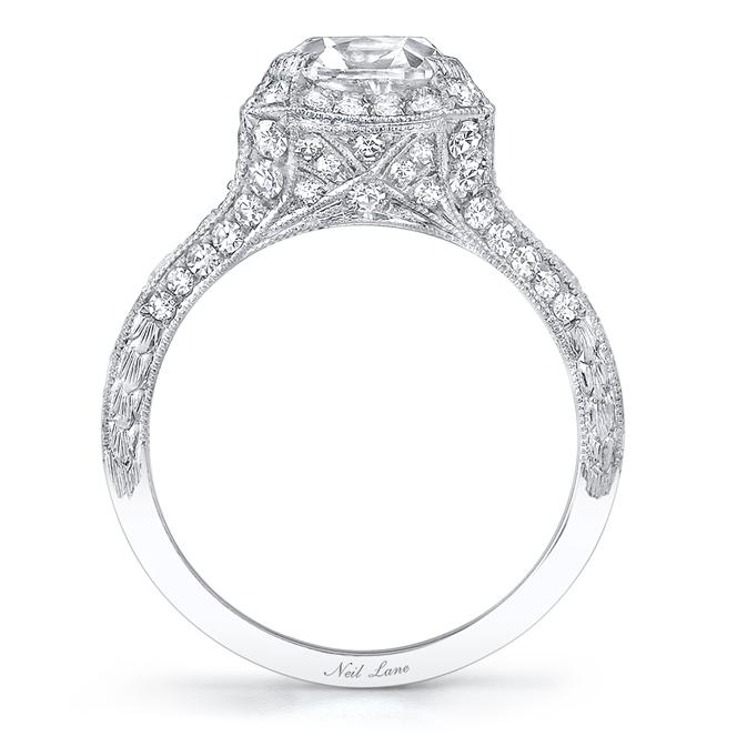 NEIL LANE CUSHION CUT DIAMOND, PLATINUM RING