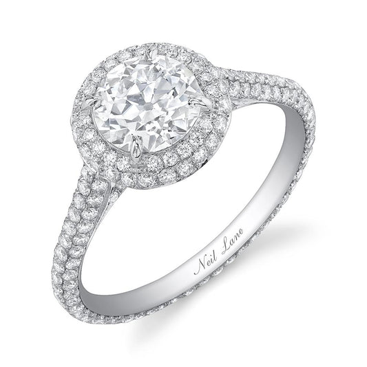 NEIL LANE OLD EUROPEAN CUT DIAMOND, DOUBLE HALO PLATINUM RING