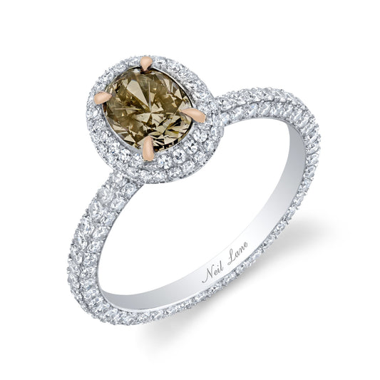 NEIL LANE FANCY COLOR OVAL MODIFED BRILLIANT-CUT DIAMOND, PLATINUM RING