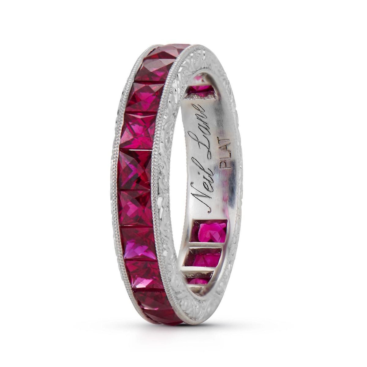 FRENCH-CUT RUBY, PLATINUM ETERNITY BAND