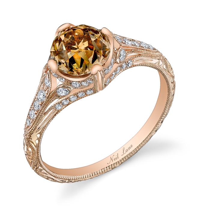 NEIL LANE FANCY COLOR OLD MINE BRILLIANT-CUT DIAMOND, 18K ROSE GOLD RING