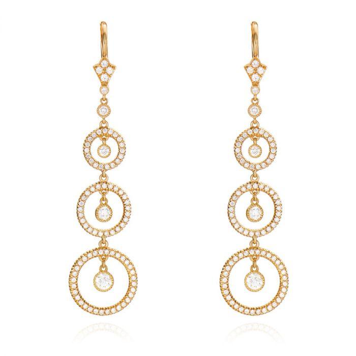 DIAMOND, 18K YELLOW GOLD STYLIZED HOOP EARRINGS